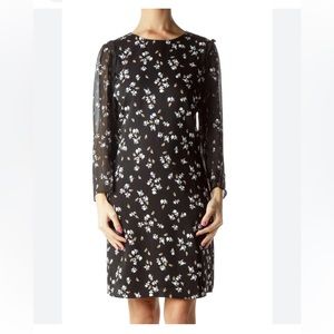 Ann Taylor Black floral sheer sleeve dress size 0P